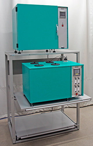 ERACK11 is a rack with extendable shelves for ageing ovens.  Click image to enlarge. {gallery width=500 height=300 count=0 alignment=right-float}galleries/low-temperature-testers/cooling{/gallery} The two lower shelves are extendable and are suited for cell ageing ovens EB 01-II, EB 19 or EB 20. On top is a fixed shelf for  aging cabinets. {loadmodule mod_related_items,Related articles}